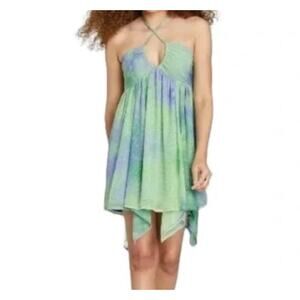 Halter Dress Midi Sz Xs Fairy 90s Y2K Artsy Stretch Tiered Layered Beachy Cottag